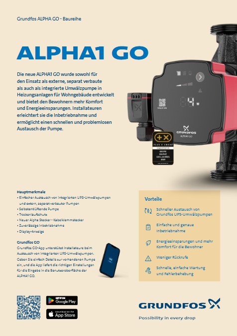 Prospekt Grundfos Alpha1 GO Heizungspumpen Prospekt Grundfos Alpha1 GO Heizungspumpen