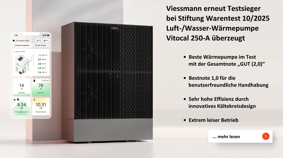 Viessmann erneut Testsieger bei Stiftung Warentest – Luft-/Wasser-Wärmepumpe Vitocal 250-A überzeugt auch 2025