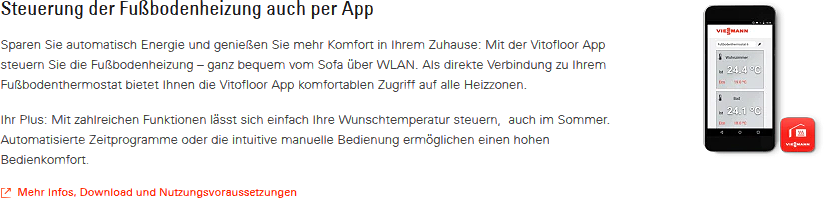 Viessmann Vitofloor Fußbodenheizung per App steuern.
