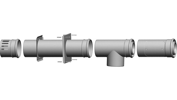 Anschluss-Set an Kamin mit Luftzuleitung übr Außenwand als Bausatz DN80